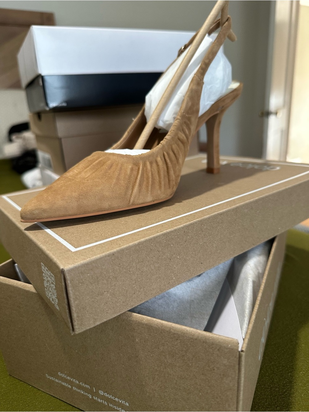 Dolce Vita Camel Suede Pointed-Toe Slingback Pumps